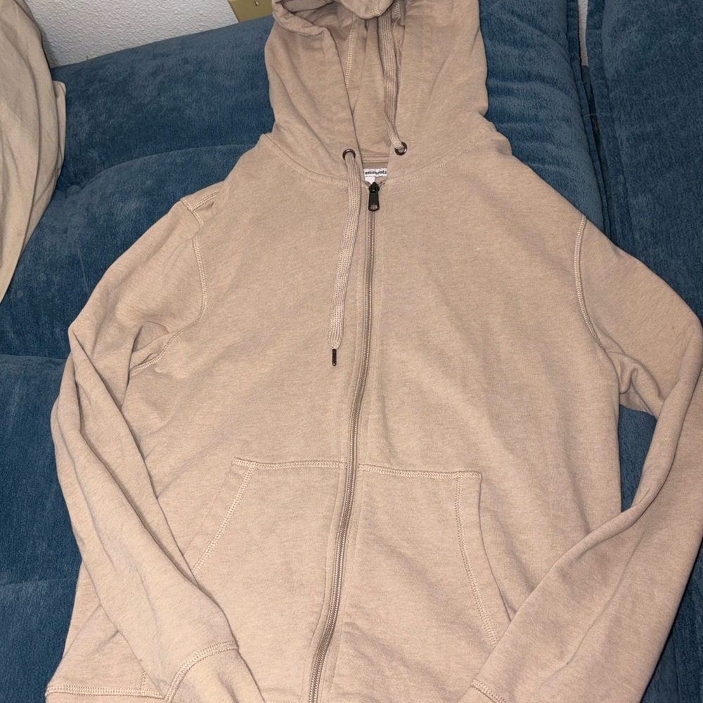 Beige Zip-Up Hoodie